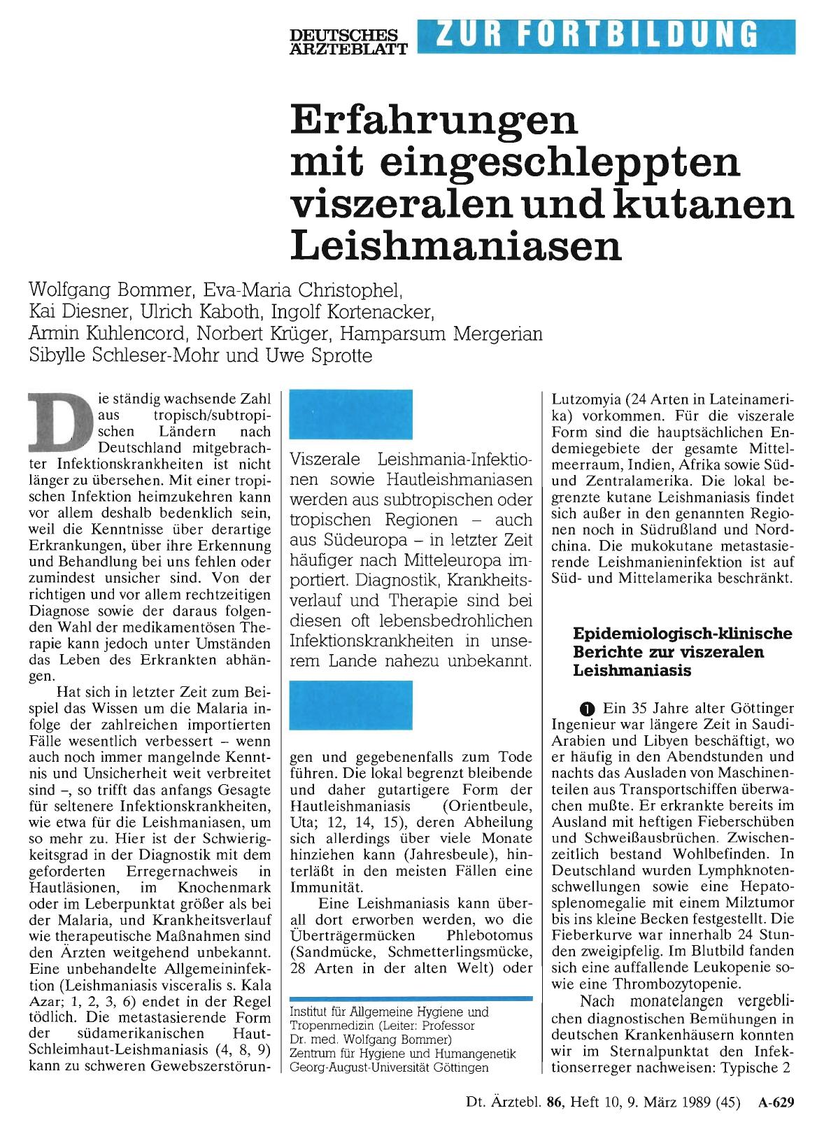 Vorschauseite 1: Erfahrungen mit eingeschleppten viszeralen und kutanen Leishmaniasen