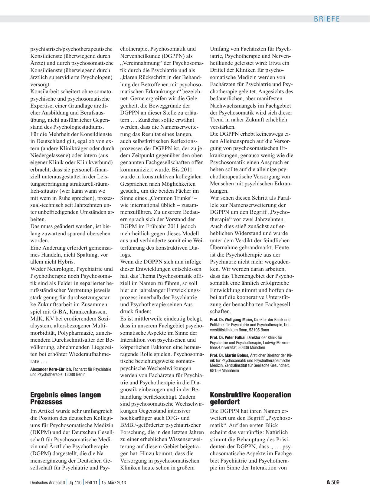 Vorschauseite 1: Psychosomatik: Konstruktive Kooperation gefordert