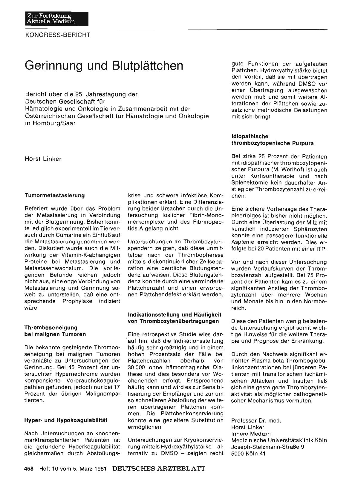 Vorschauseite 1: Gerinnung und Blutplättchen
