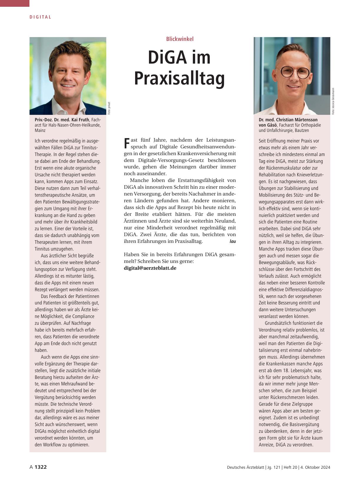 Vorschauseite 1: Blickwinkel: DiGA im Praxisalltag