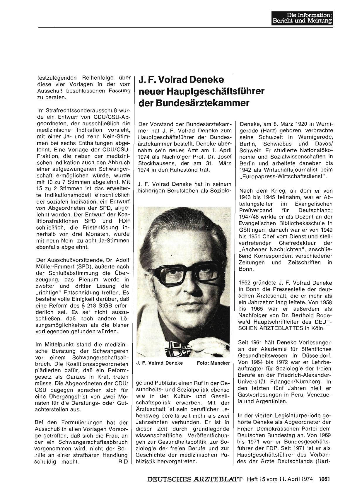 Vorschauseite 1: J. F. Volrad Deneke neuer Hauptgeschäftsführer der Bundesärztekammer