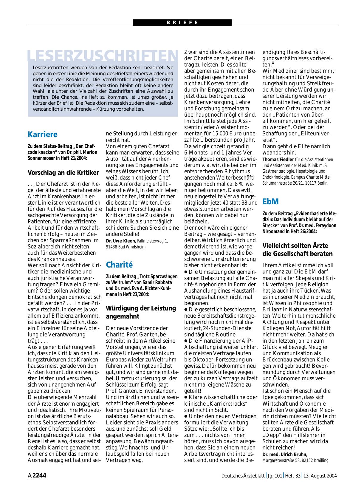 Vorschauseite 1: Charité: Würdigung der Leistung angemahnt