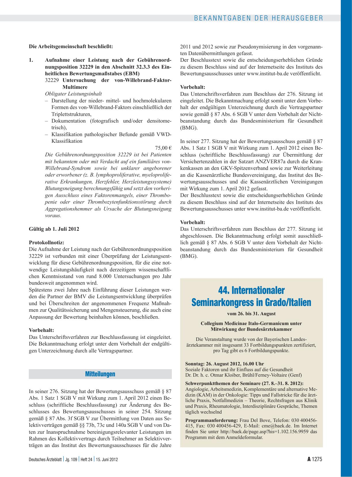 Vorschauseite 1: 44. Internationaler Seminarkongress in Grado/Italien