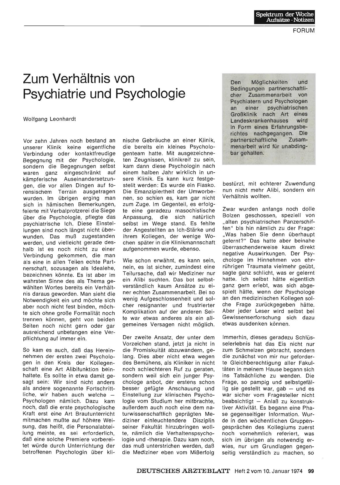 Vorschauseite 1: Zum Verhältnis von Psychiatrie und Psychologie