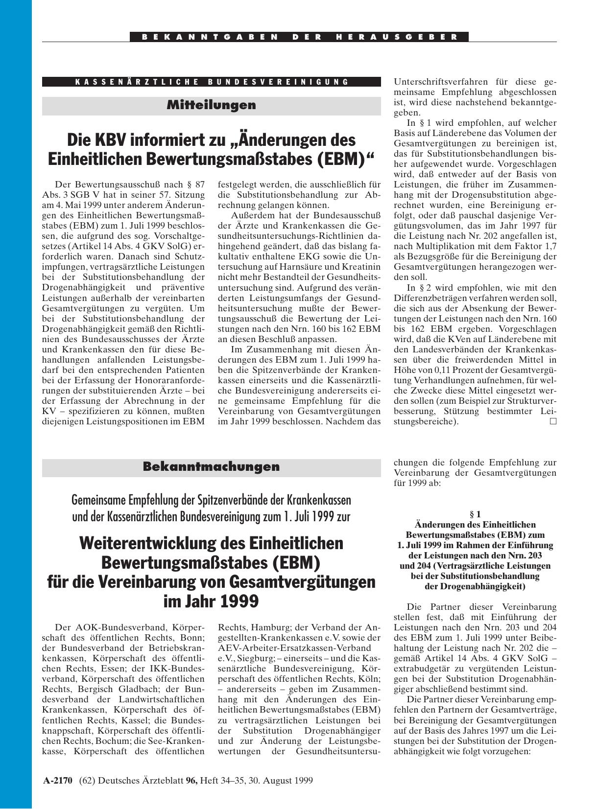 Vorschauseite 1: Die KBV informiert zu „Änderungen des Einheitlichen Bewertungsmaßstabes (EBM)“