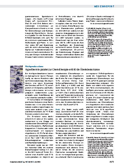 Vorschauseite 1: Weichgewebssarkome: Hyperthermie parallel zur Chemotherapie erhöht die Überlebenschance