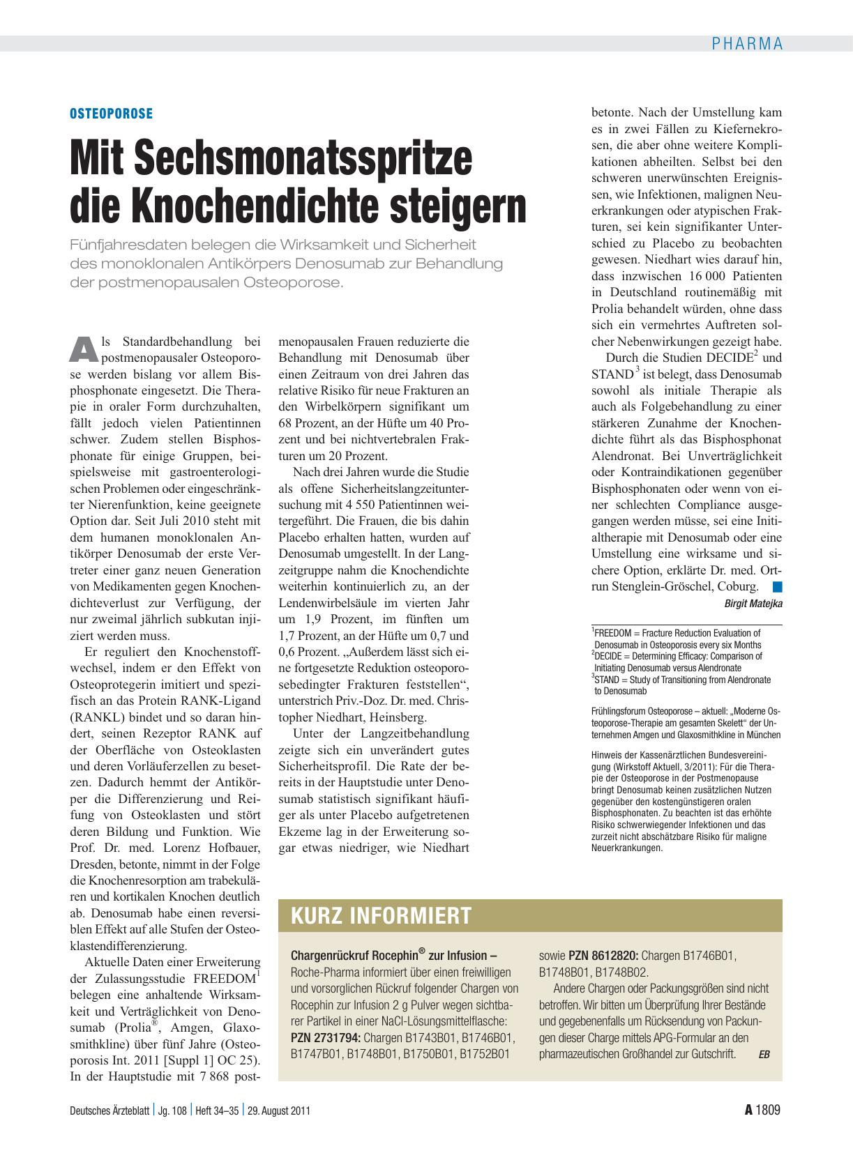 Vorschauseite 1: Osteoporose: Mit Sechsmonatsspritze die Knochendichte steigern