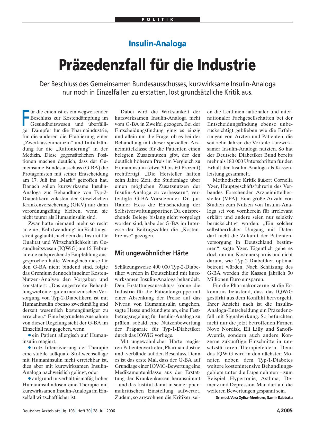 Vorschauseite 1: Insulin-Analoga: Präzedenzfall für die Industrie
