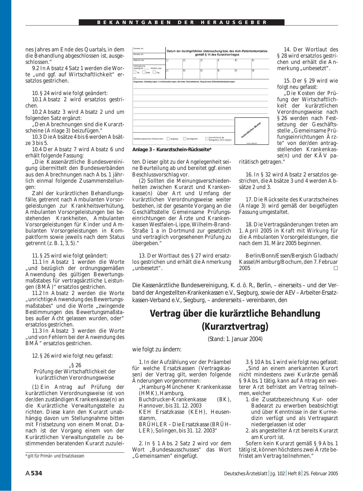 Vorschauseite 1: Die Kassenärztliche Bundesvereinigung, K. d. ö. R. , Berlin, – einerseits – und der Verband der Angestellten-Krankenkassen e. V. , Siegburg, sowie der AEV – Arbeiter-Ersatzkassen-…