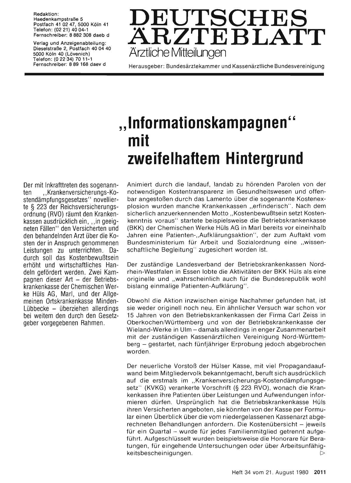 Vorschauseite 1: „Informationskampagnen“ mit zweifelhaftem Hintergrund