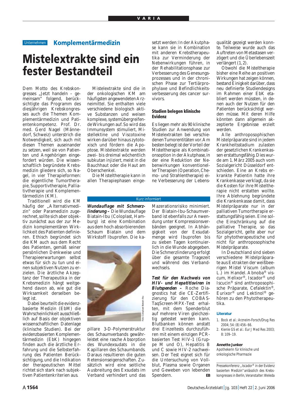 Vorschauseite 1: Komplementärmedizin: Mistelextrakte sind ein fester Bestandteil