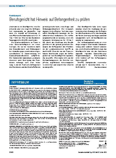 Vorschauseite 1: Rechtsreport: Berufsgericht hat Hinweis auf Befangenheit zu prüfen
