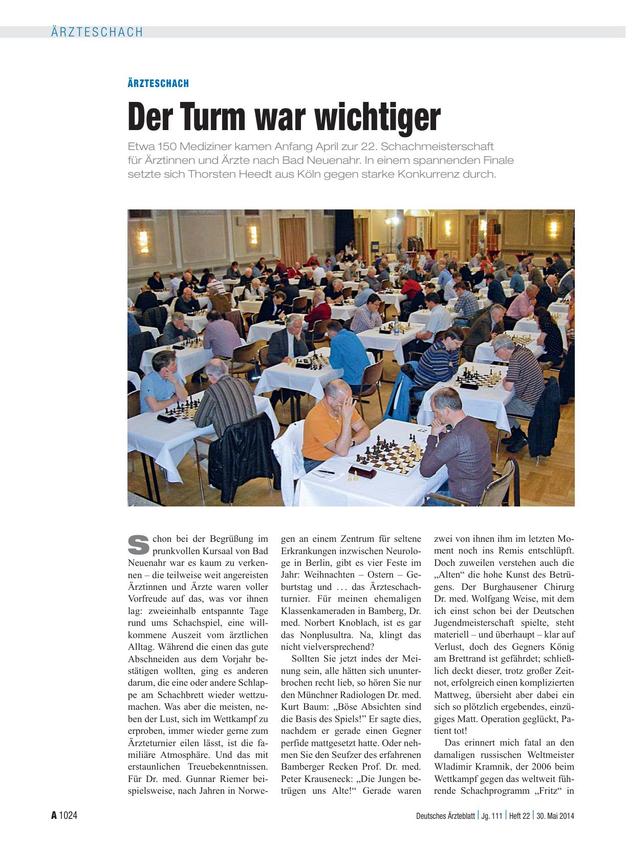 Vorschauseite 1: Ärzteschach: Der Turm war wichtiger