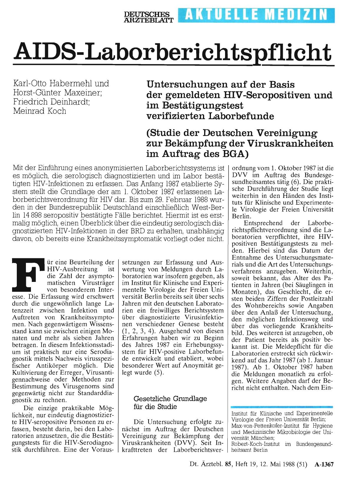 Vorschauseite 1: AIDS-Laborberichtspflicht