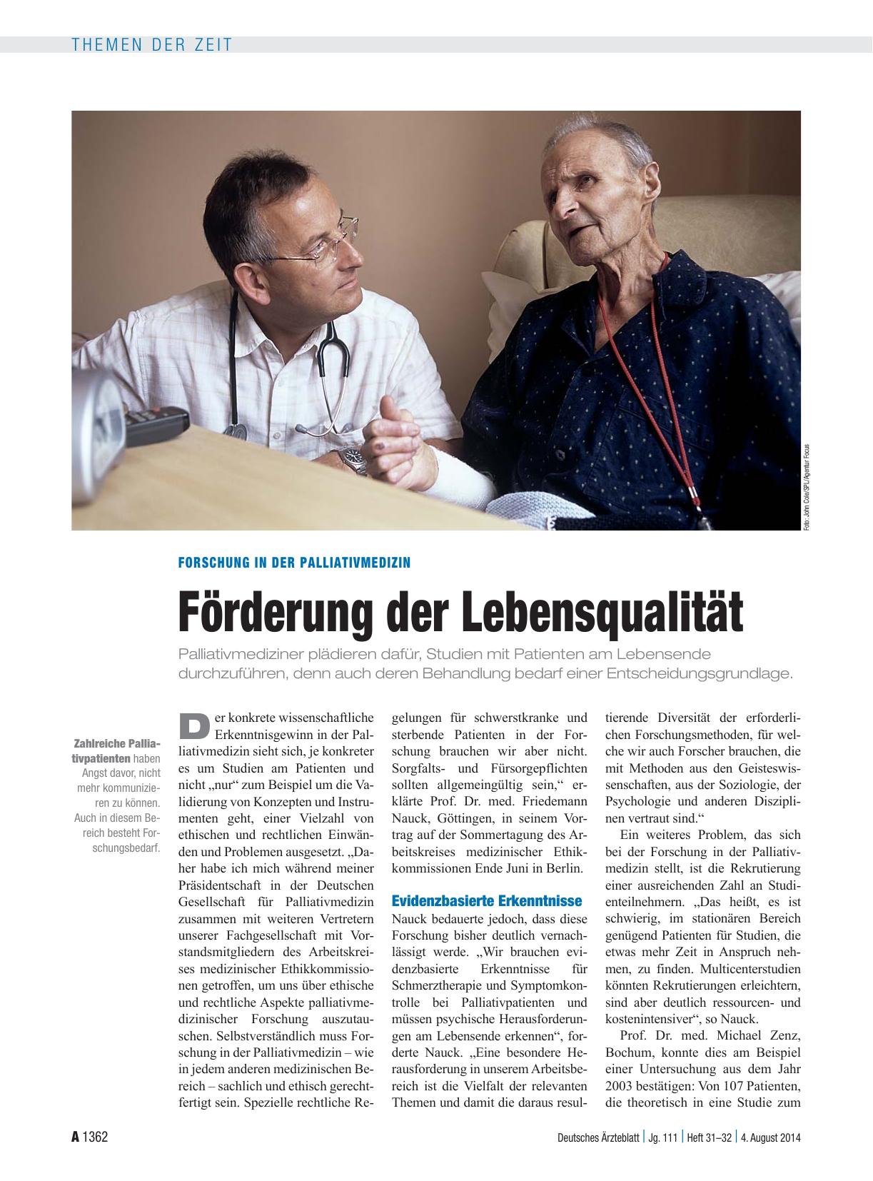 Vorschauseite 1: Forschung in der Palliativmedizin: Förderung der Lebensqualität