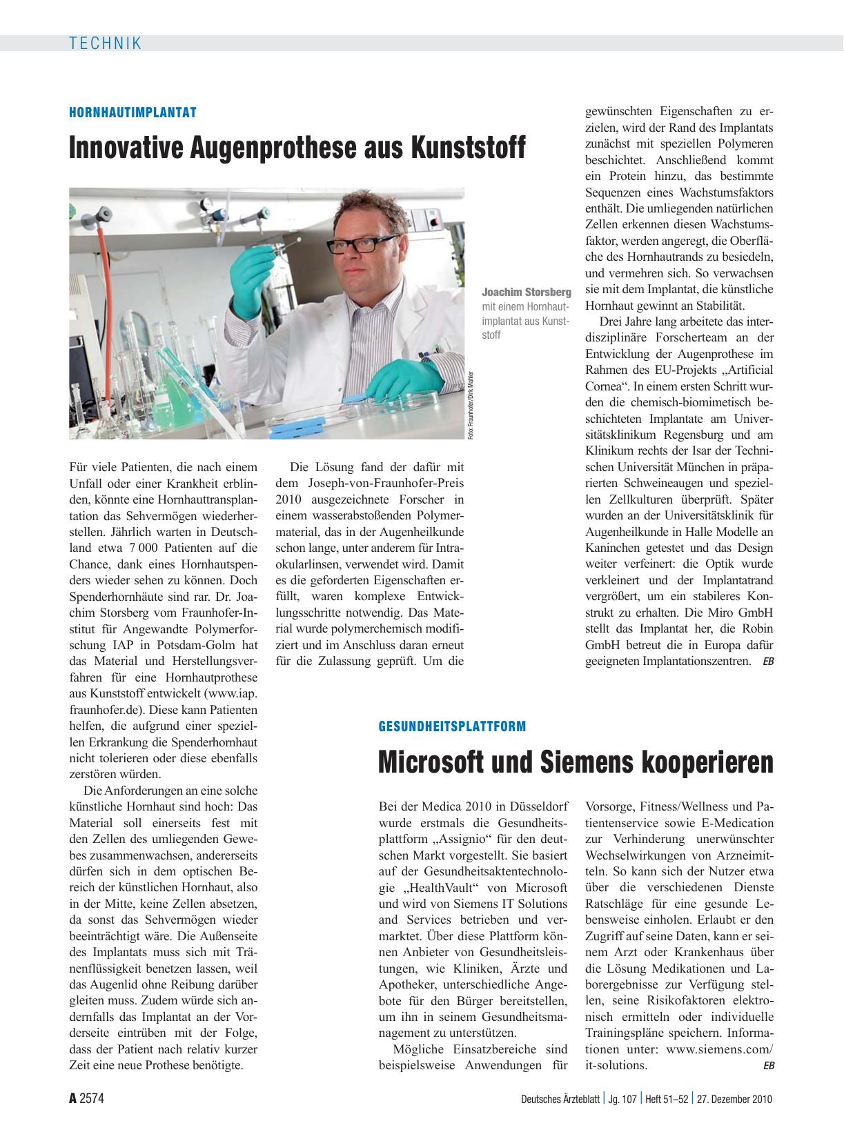 Vorschauseite 1: Hornhautimplantat: Innovative Augenprothese aus Kunststoff