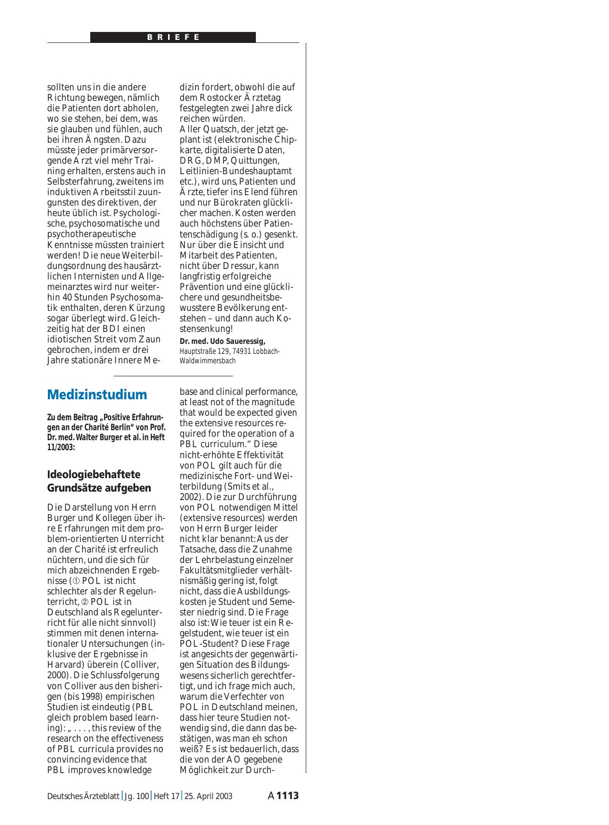 Vorschauseite 1: Medizinstudium: Ideologiebehaftete Grundsätze aufgeben