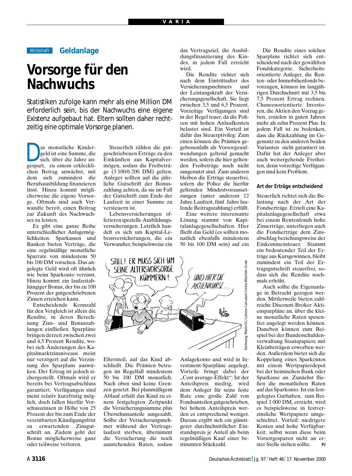 Vorschauseite 1: Geldanlage: Vorsorge für den Nachwuchs