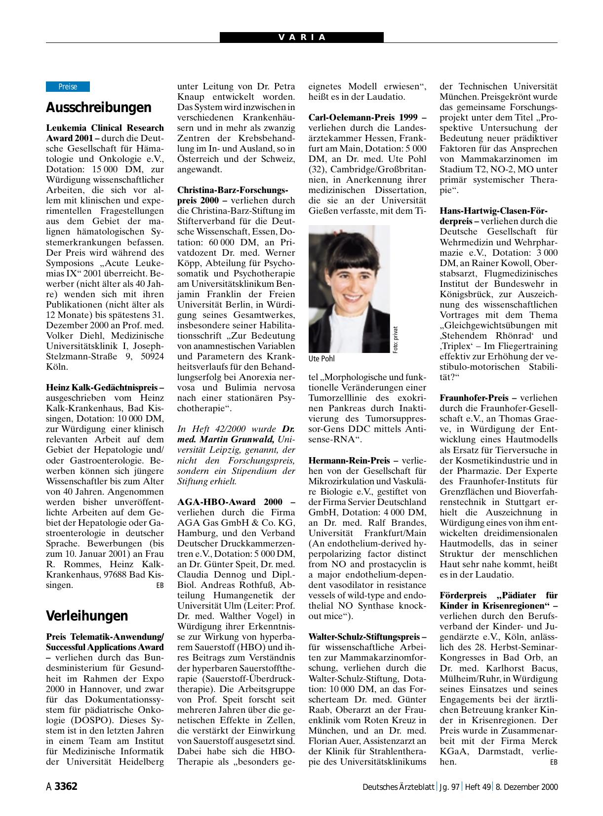 Vorschauseite 1: Verleihungen