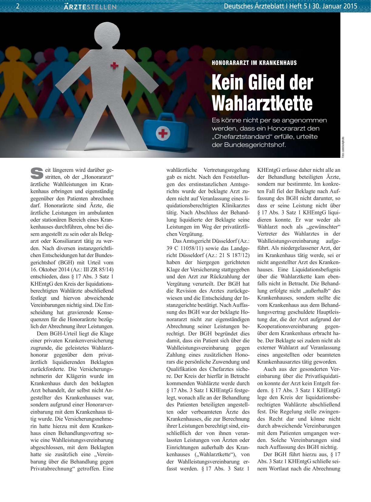 Vorschauseite 1: Honorararzt im Krankenhaus: Kein Glied der Wahlarztkette