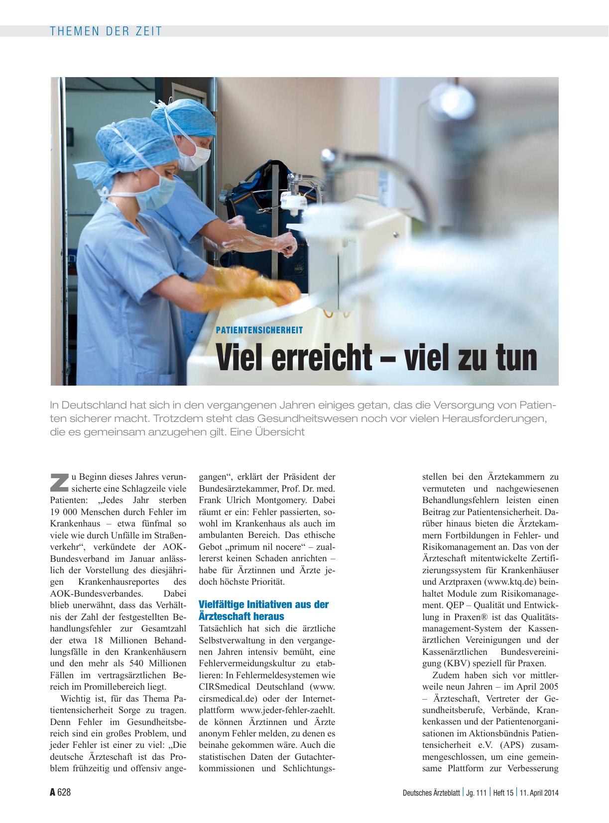 Vorschauseite 1: Patientensicherheit: Viel erreicht – viel zu tun