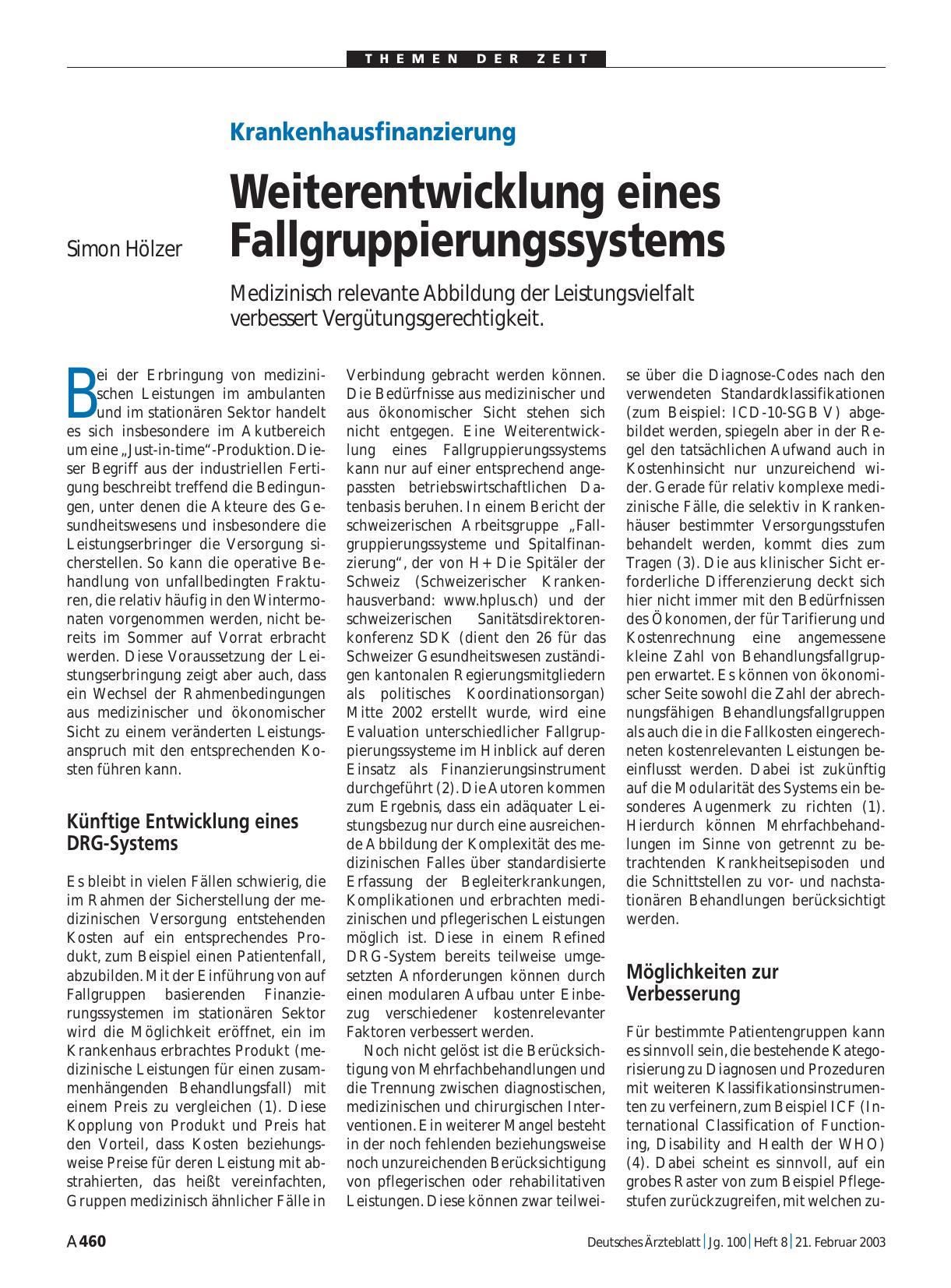 Vorschauseite 1: Krankenhausfinanzierung: Weiterentwicklung eines Fallgruppierungssystems