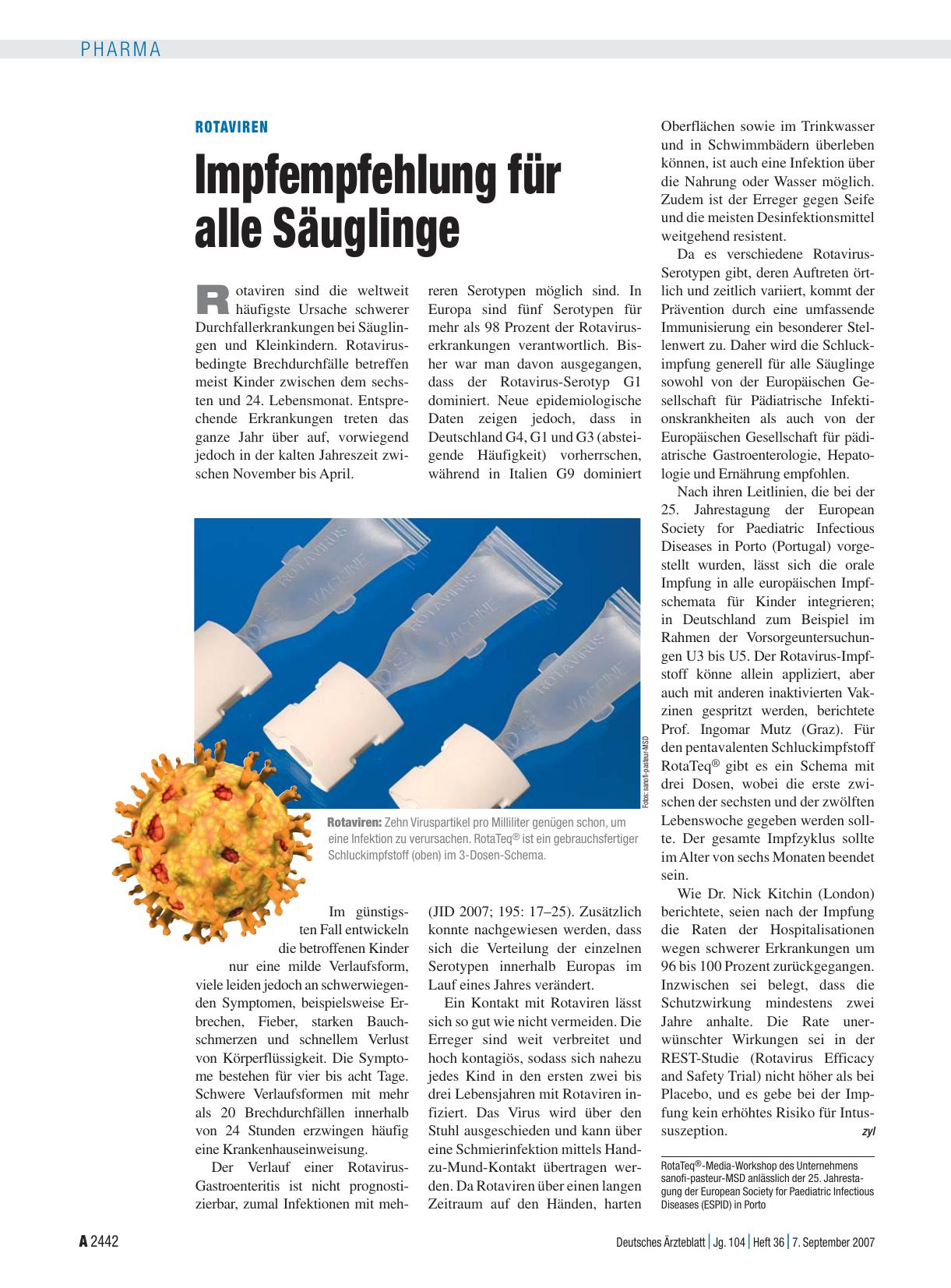 Vorschauseite 1: Rotaviren: Impfempfehlung für alle Säuglinge
