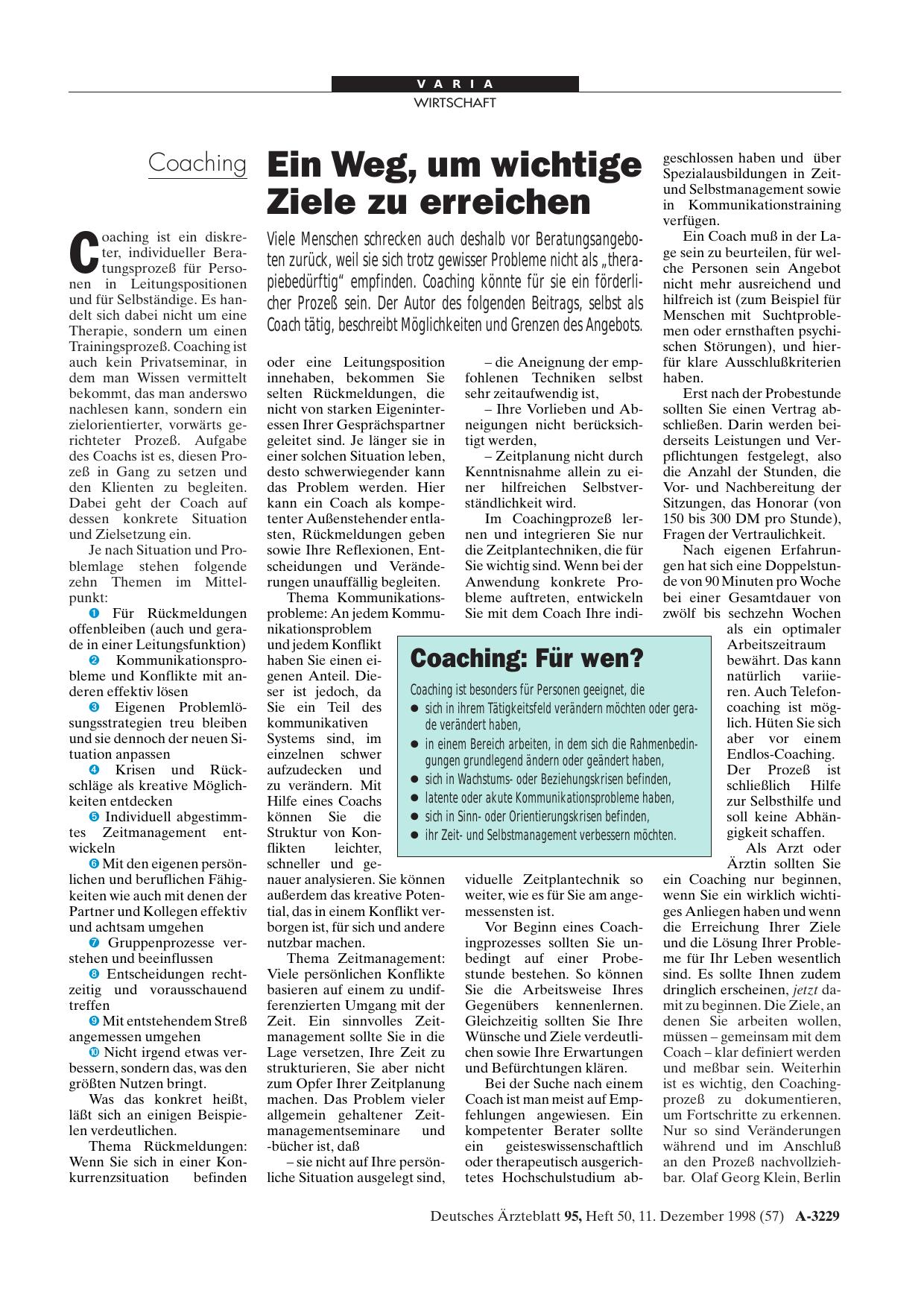 Vorschauseite 1: Coaching Ein Weg, um wichtige Ziele zu erreichen