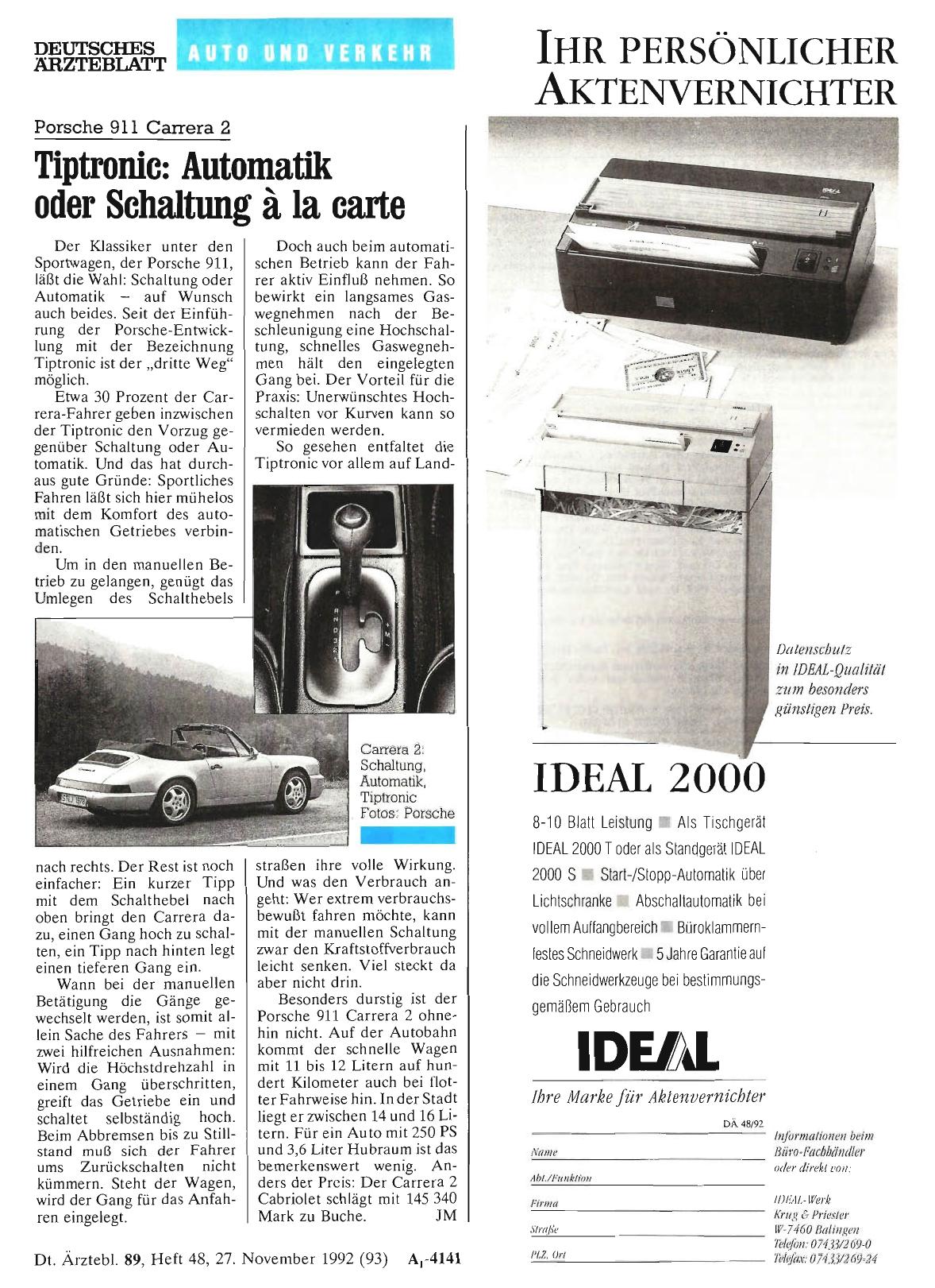 Vorschauseite 1: Porsche 911 Carrera 2: Tiptronic: Automatik oder Schaltung ä la carte