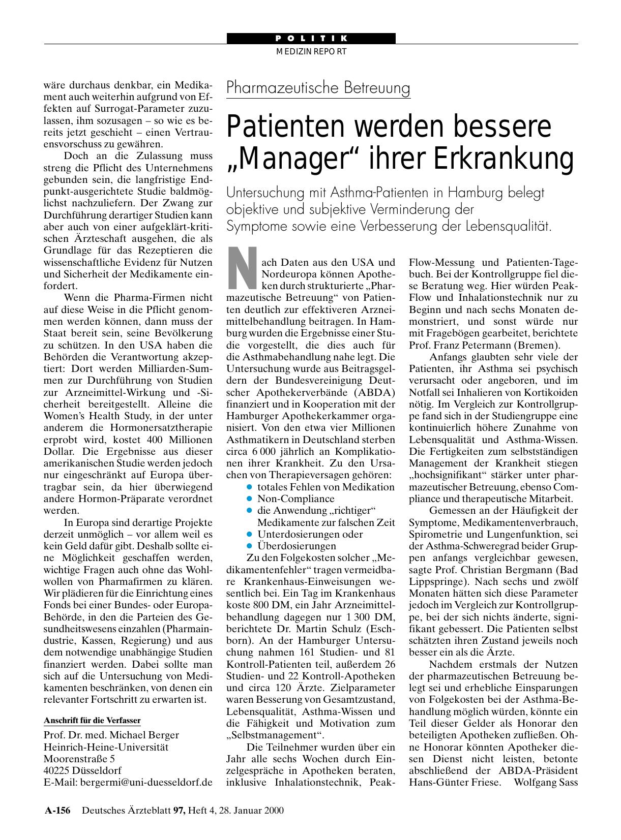 Vorschauseite 1: Pharmazeutische Betreuung: Patienten werden bessere „Manager“ ihrer Erkrankung