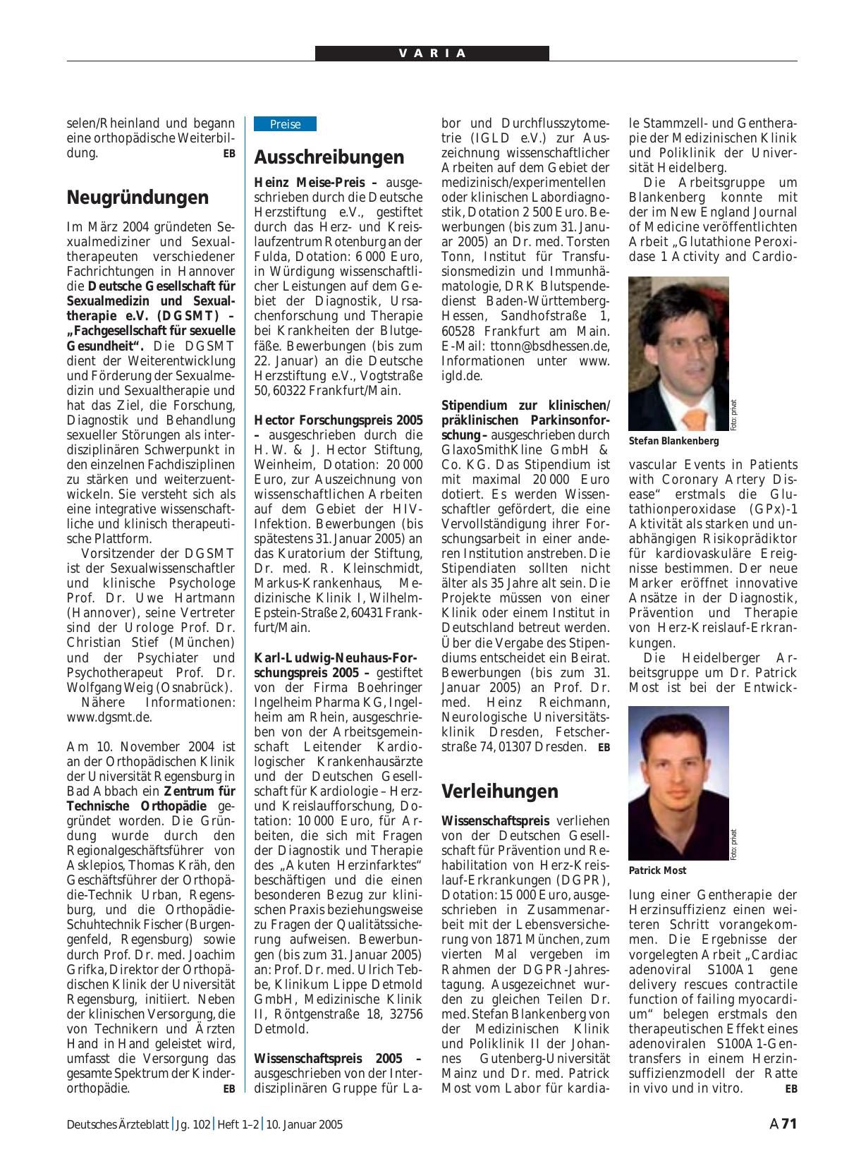 Vorschauseite 1: Verleihungen