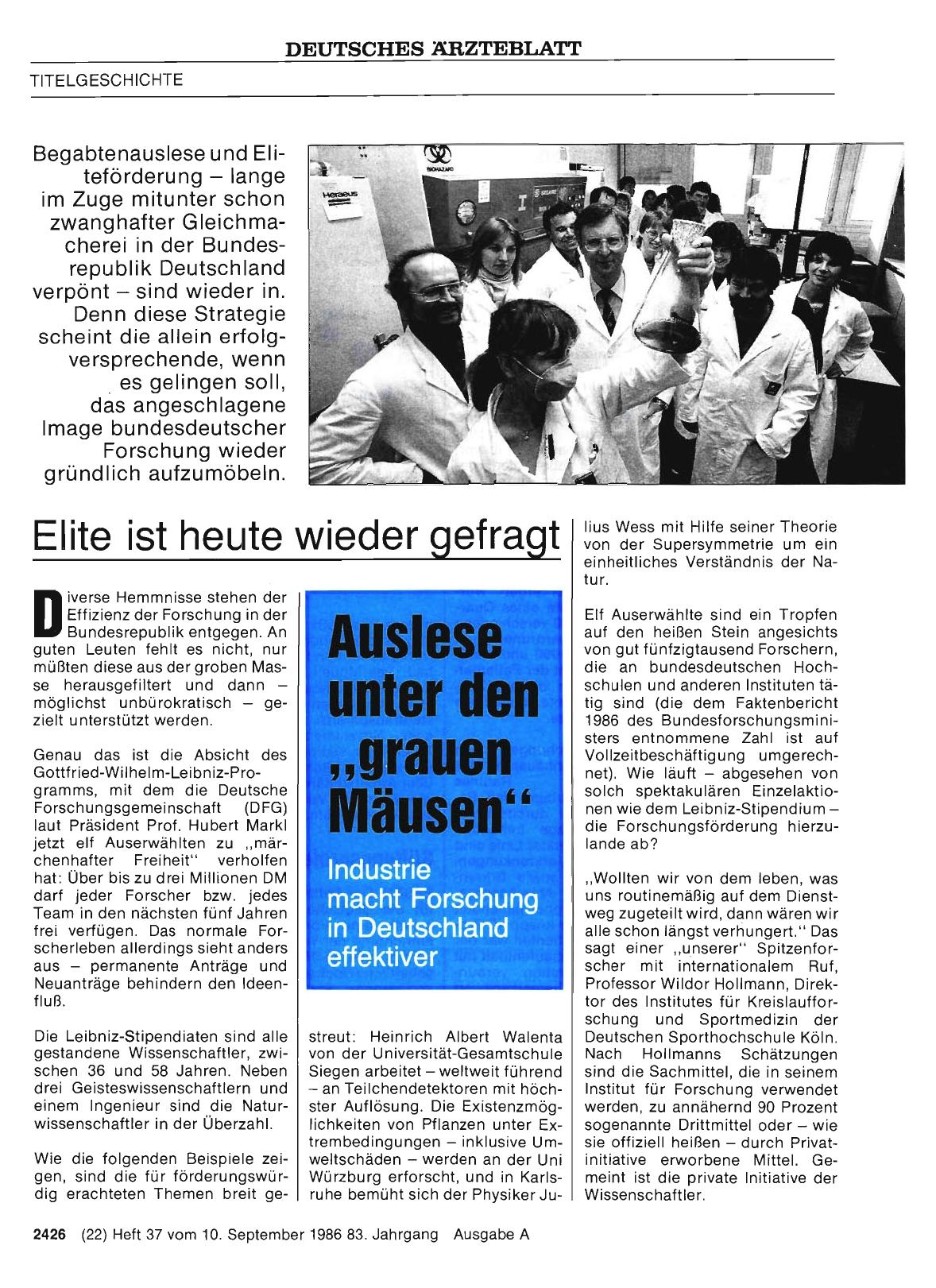 Vorschauseite 1: Titelgeschichte: Auslese unter den „grauen Mäusen“ – Elite ist heute wieder gefragt