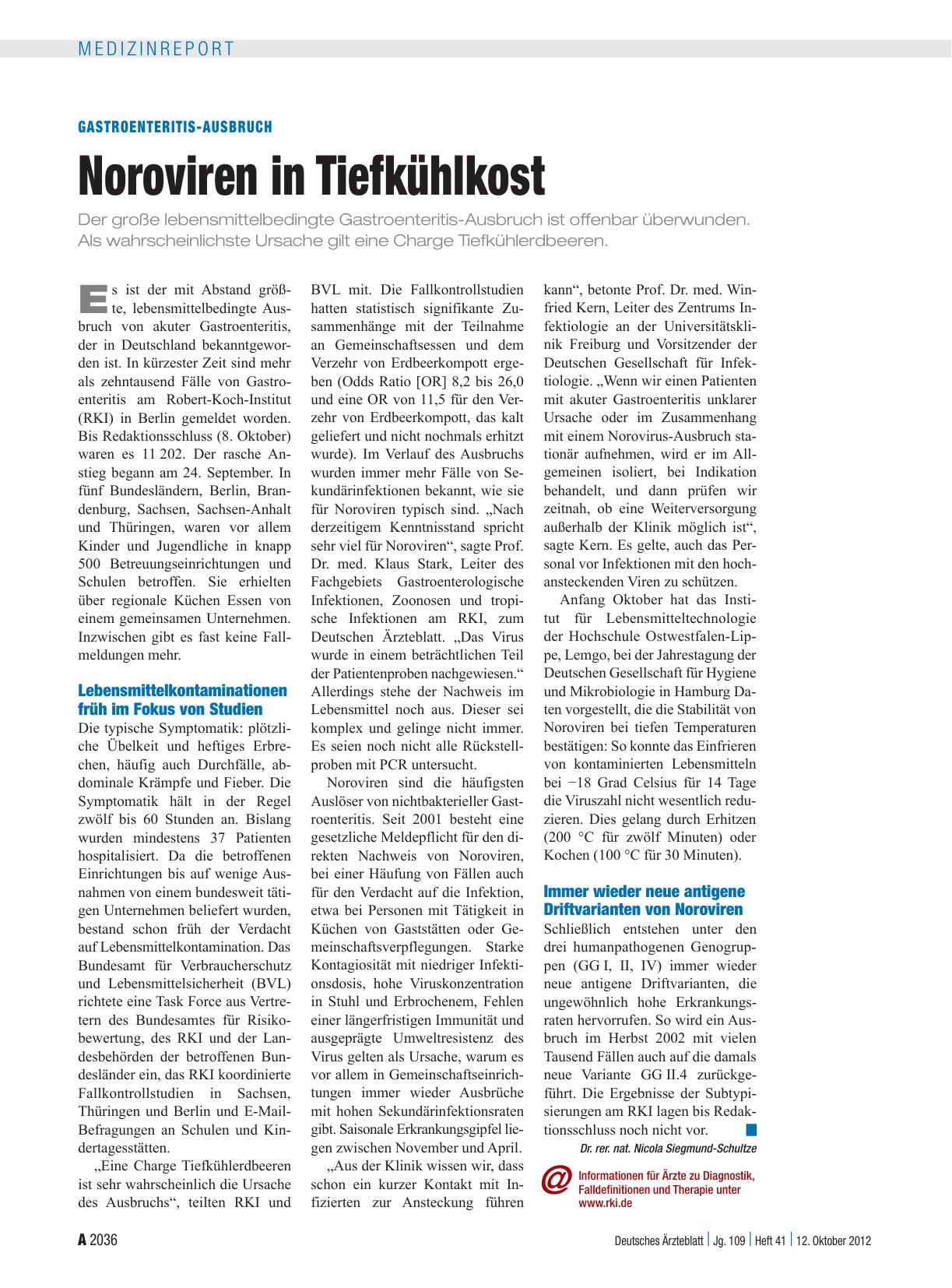 Vorschauseite 1: Gastroenteritis-Ausbruch: Noroviren in Tiefkühlkost