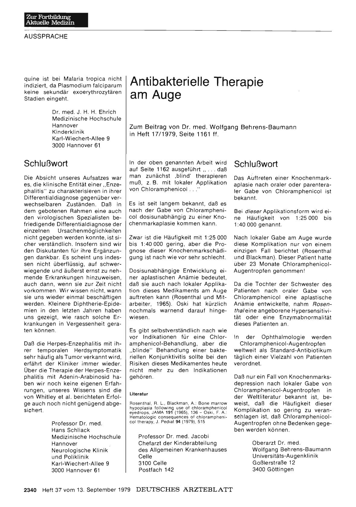 Vorschauseite 1: Antibakterielle Therapie am Auge: Stellungnahme