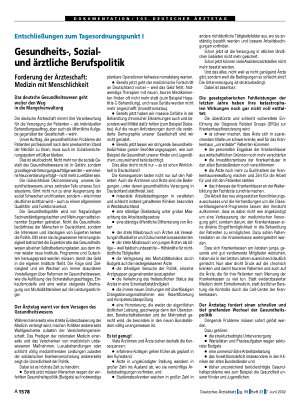 Vorschauseite 1: Entschließungen zum Tagesordnungspunkt I: Gesundheits-, Sozialund ärztliche Berufspolitik
