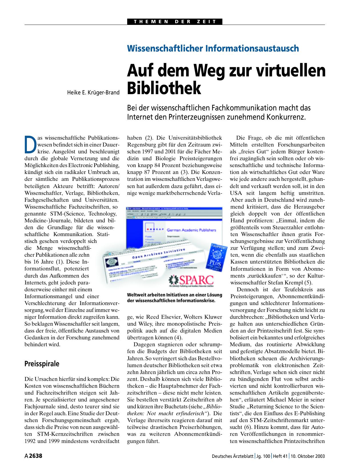 Vorschauseite 1: Wissenschaftlicher Informationsaustausch: Auf dem Weg zur virtuellen Bibliothek