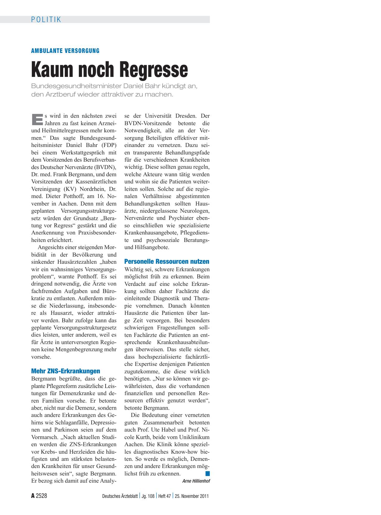 Vorschauseite 1: Ambulante Versorgung: Kaum noch Regresse