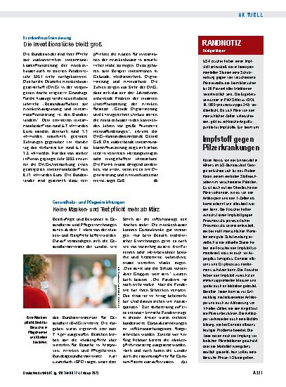 Vorschauseite 1: Krankenhausfinanzierung: Die Investitionslücke bleibt groß