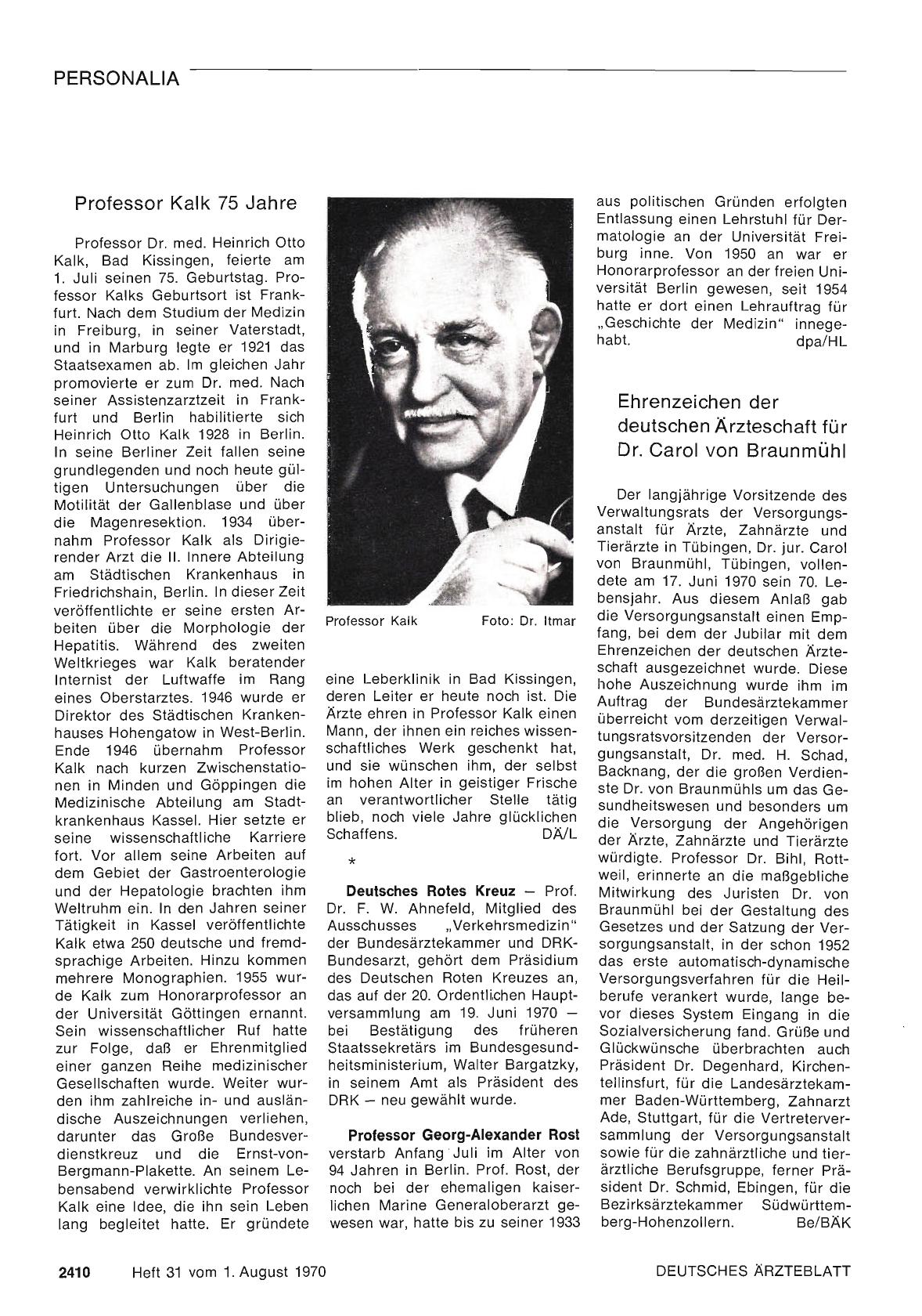 Vorschauseite 1: Professor Kalk 75 Jahre