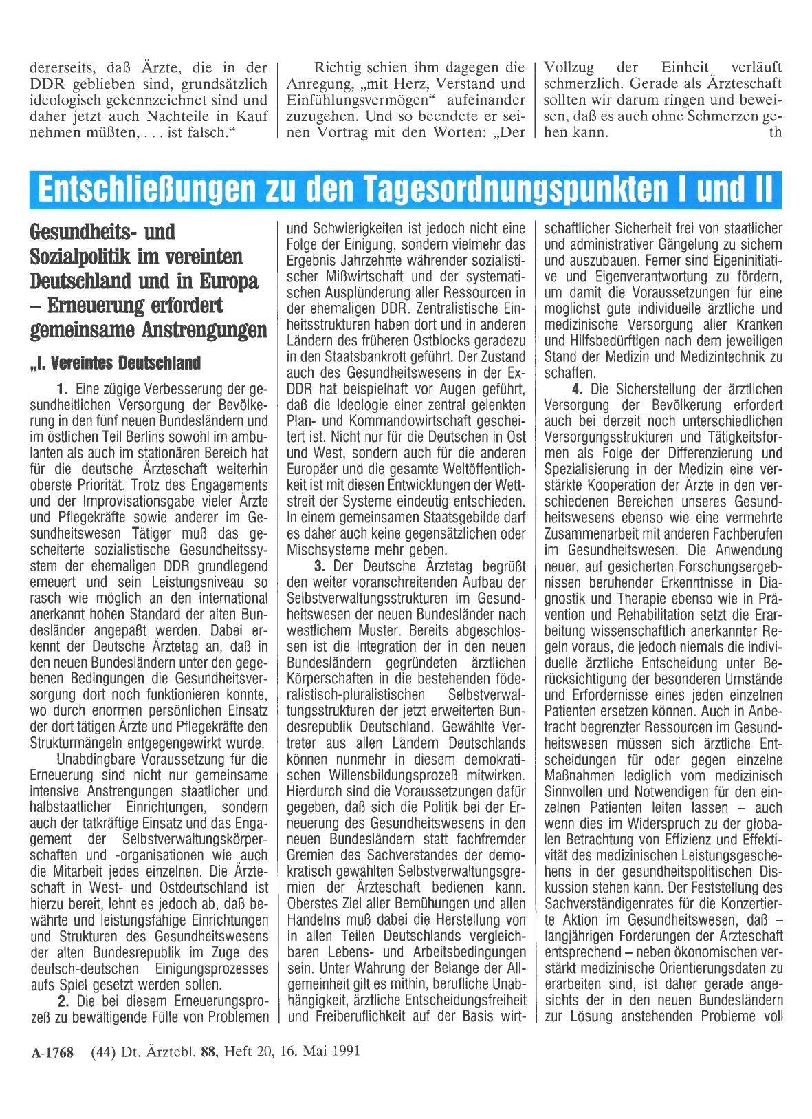 Vorschauseite 1: Entschließungen zu den Tagesordnungspunkten I und II