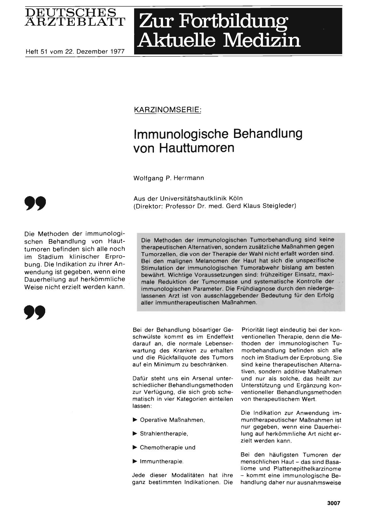 Vorschauseite 1: KARZINOMSERIE: Immunologische Behandlung von Hauttumoren