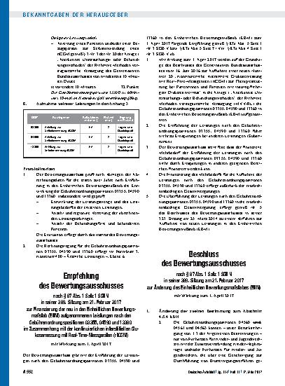 Vorschauseite 5: Beschluss des Bewertungsausschusses nach § 87 Abs. 1 Satz 1 SGB V in seiner 389. Sitzung am 21. Februar 2017 zur Änderung des Einheitlichen Bewertungsmaßstabes (EBM) mit Wirkung z…