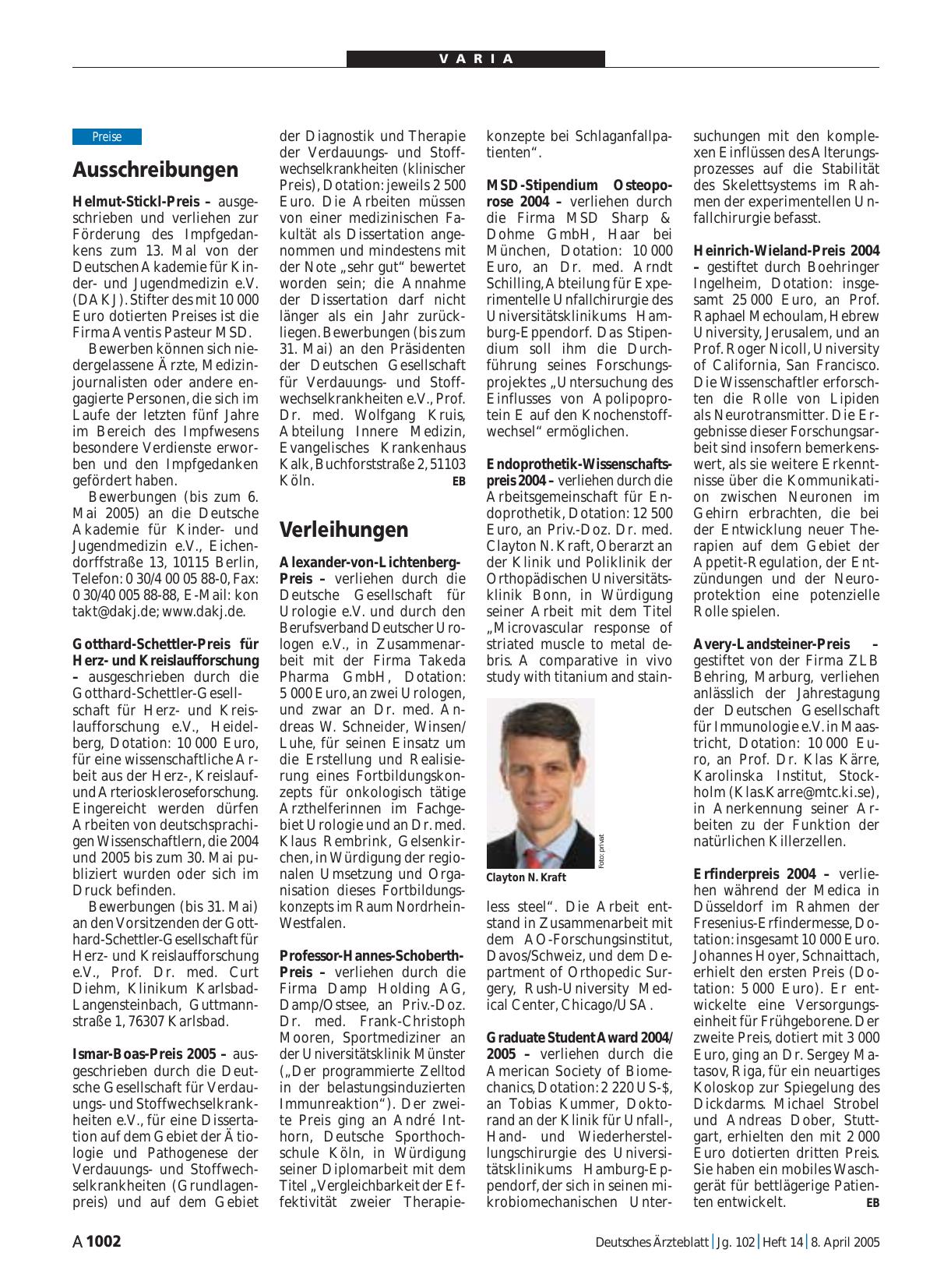 Vorschauseite 1: Verleihungen