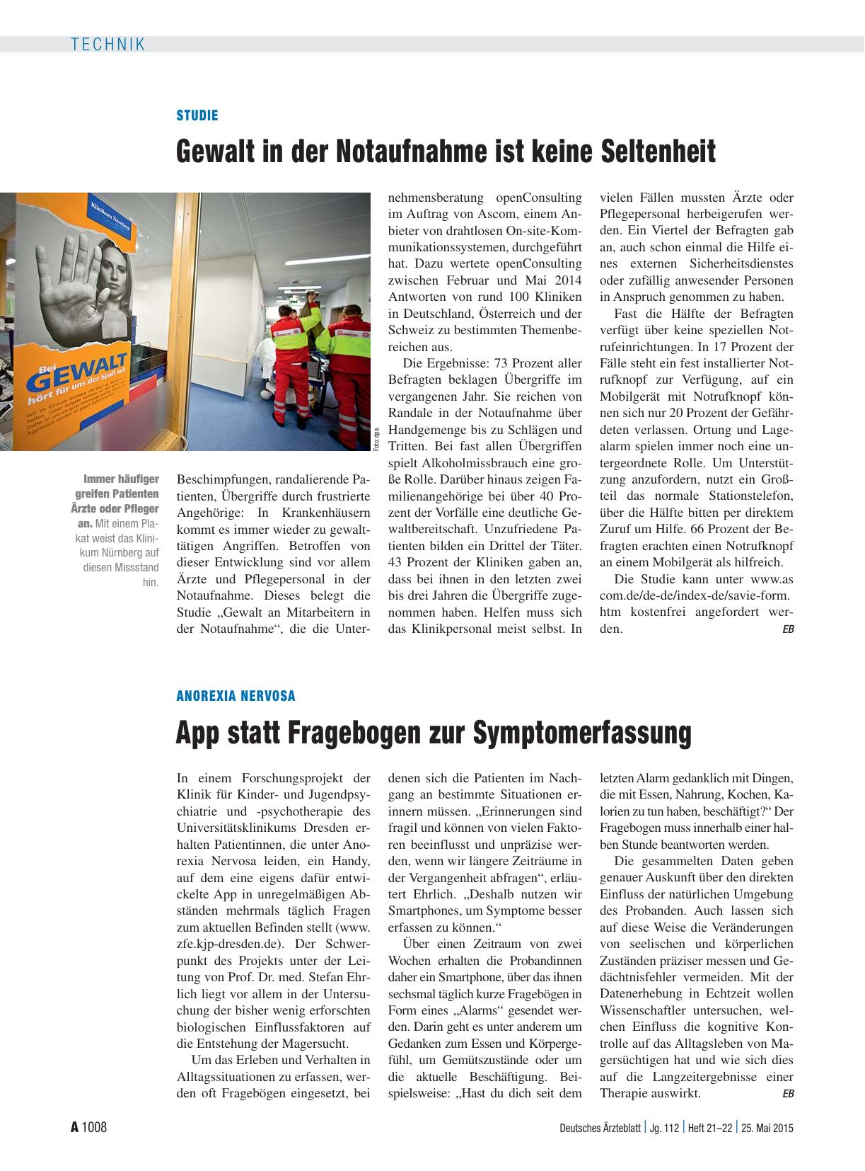 Vorschauseite 1: Anorexia Nervosa: App statt Fragebogen zur Symptomerfassung