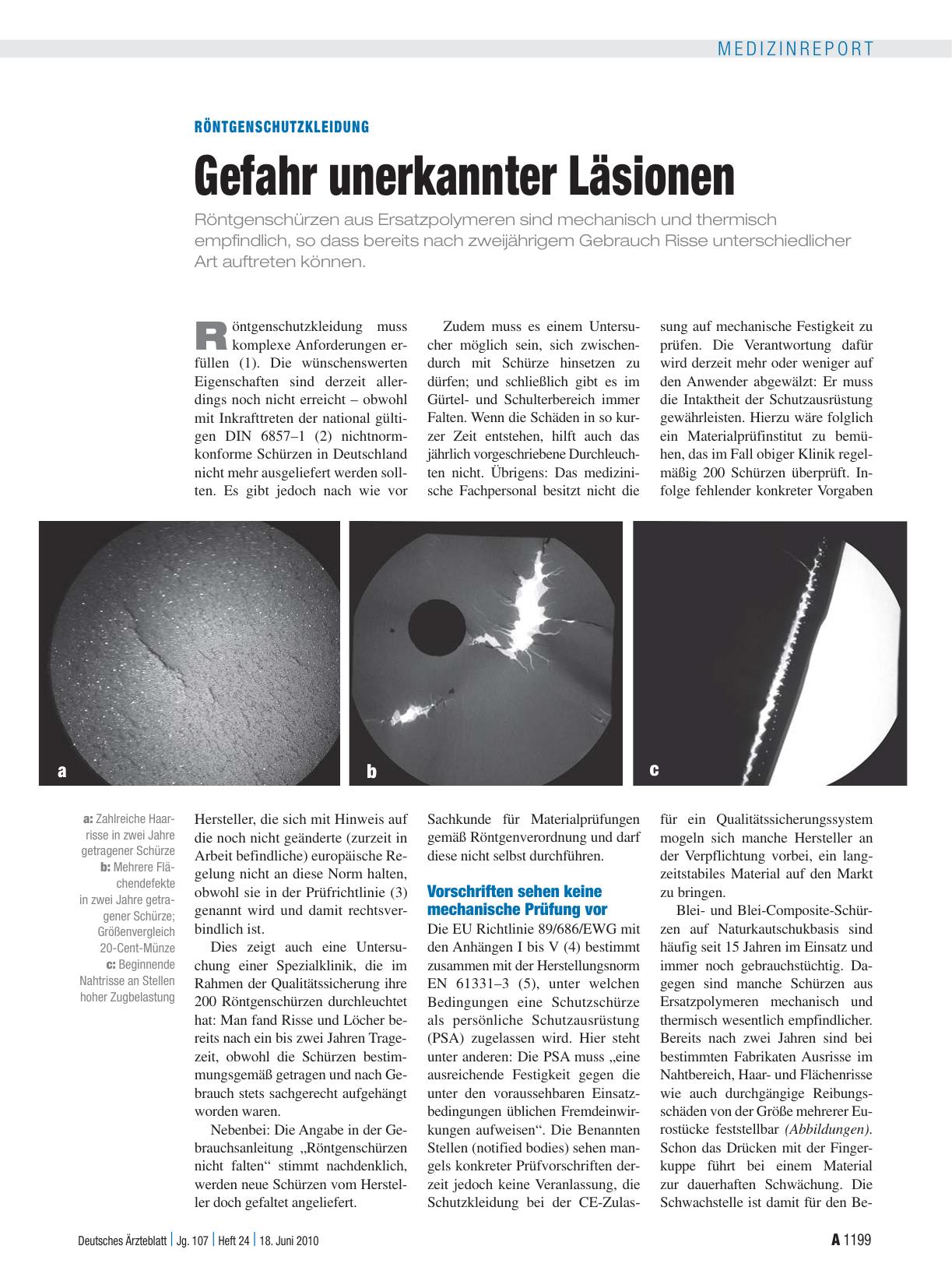 Vorschauseite 1: Röntgenschutzkleidung: Gefahr unerkannter Läsionen