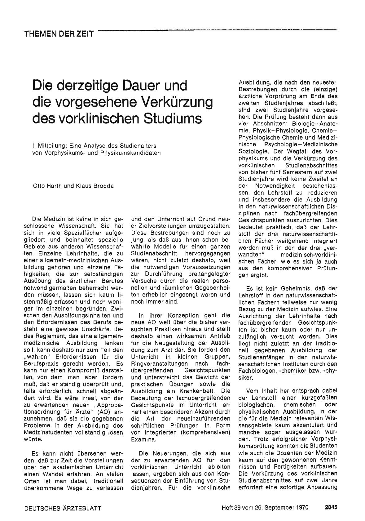 Vorschauseite 1: Die derzeitige Dauer und die vorgesehene Verkürzung des vorklinischen Studiums
