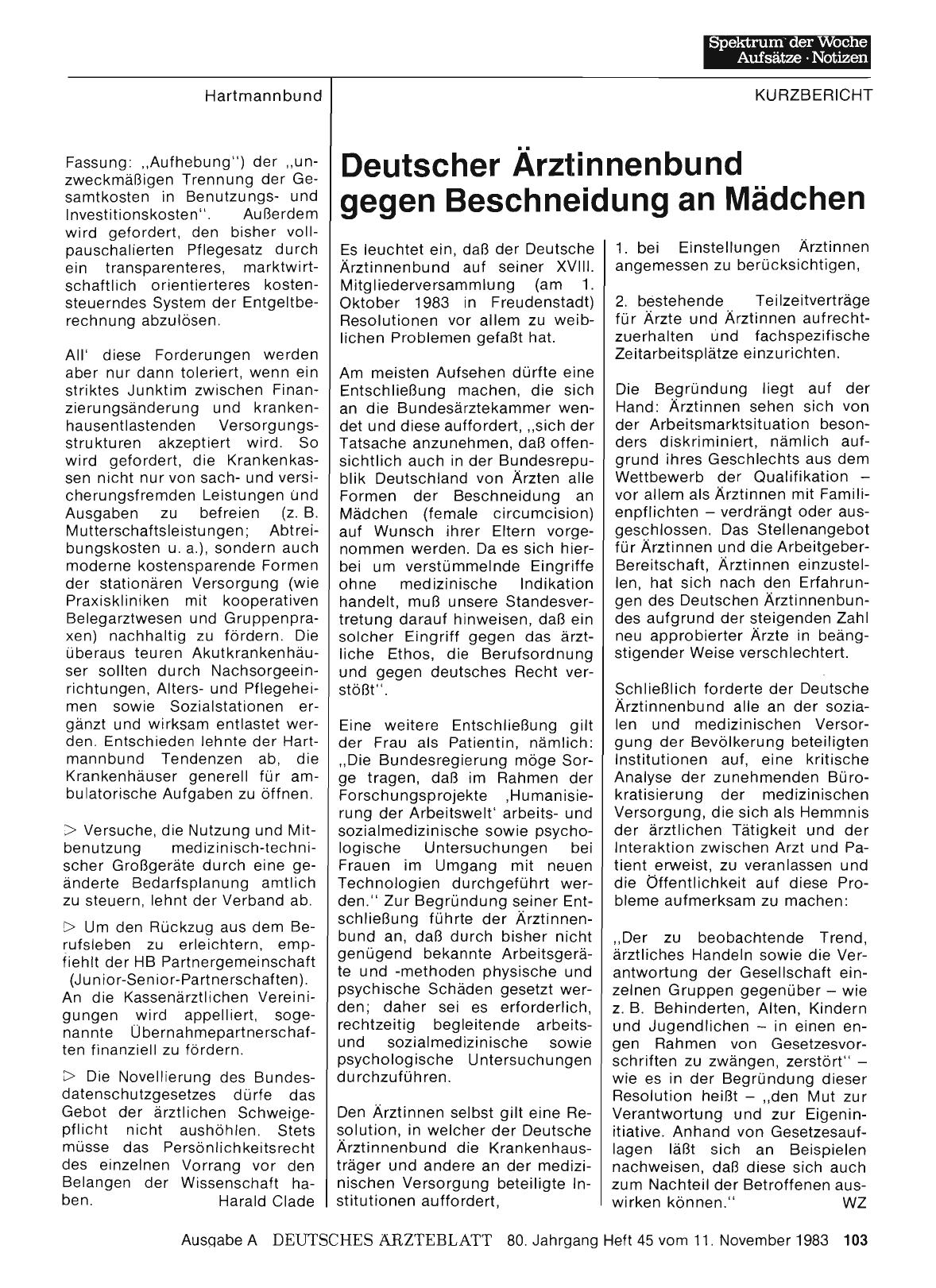 Vorschauseite 1: Deutscher Ärztinnenbund gegen Beschneidung an Mädchen