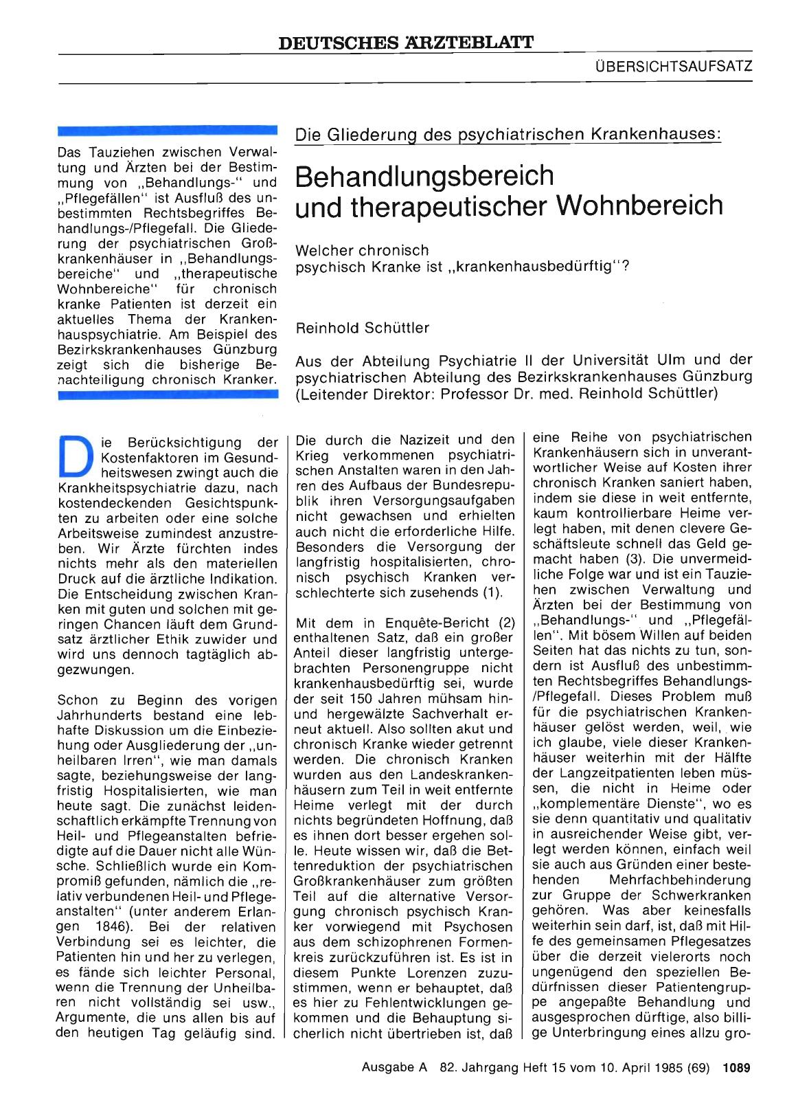Vorschauseite 1: Die Gliederung des psychiatrischen Krankenhauses: Behandlungsbereich und therapeutischer Wohnbereich