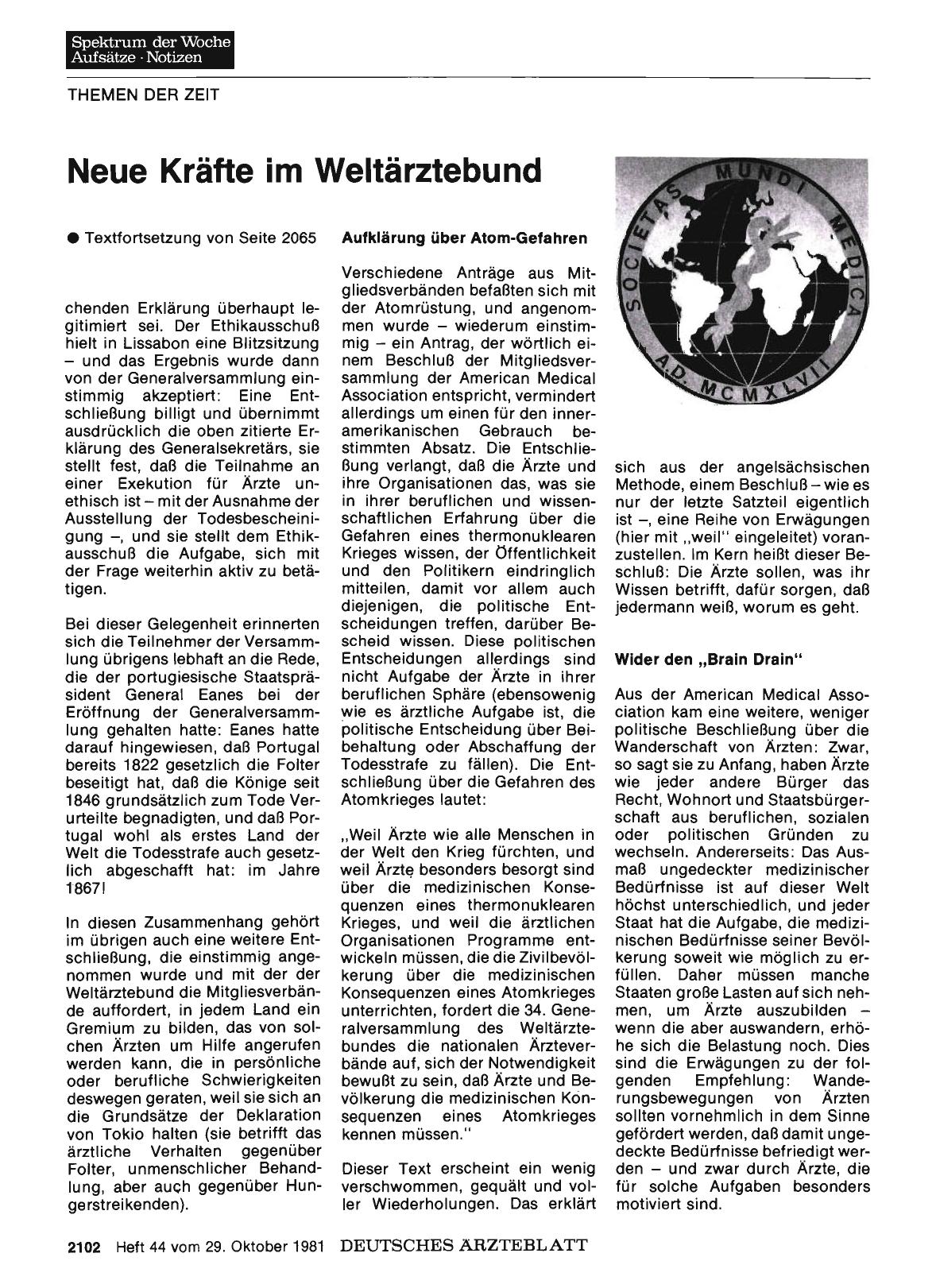 Vorschauseite 1: Neue Kräfte im Weltärztebund (Teil 2)