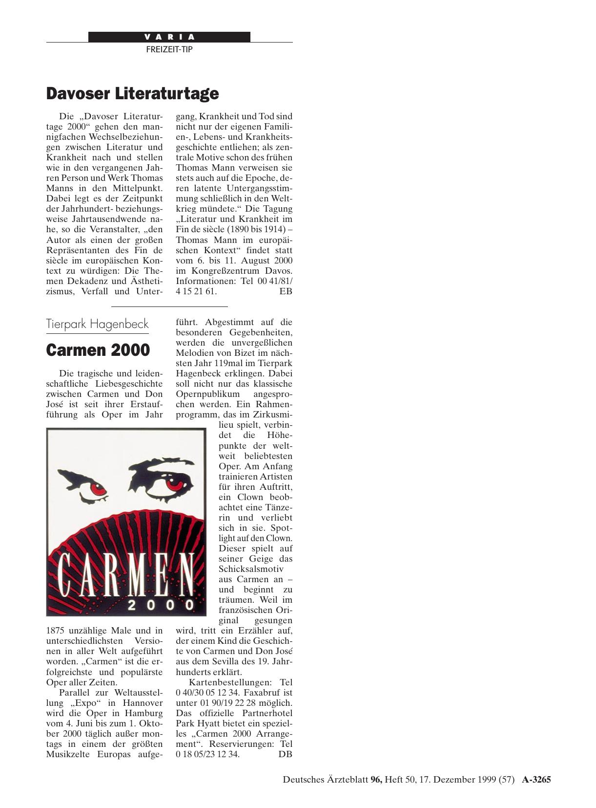 Vorschauseite 1: Tierpark Hagenbeck: Carmen 2000